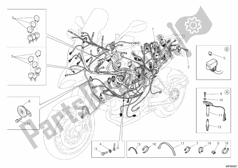 All parts for the Wiring Harness of the Ducati Multistrada 1200 ABS 2012